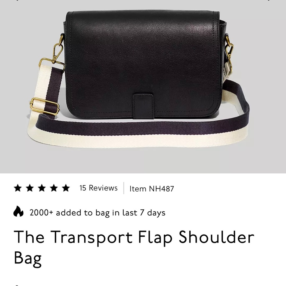 NWT Madewell The Transport Flap Shoulder Bag - true black